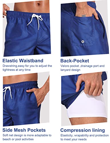 unitop Mens Swim Trunks with Compression Liner 7" Quick Dry Board Shorts Swimwear Bathing Suit with Pockets2