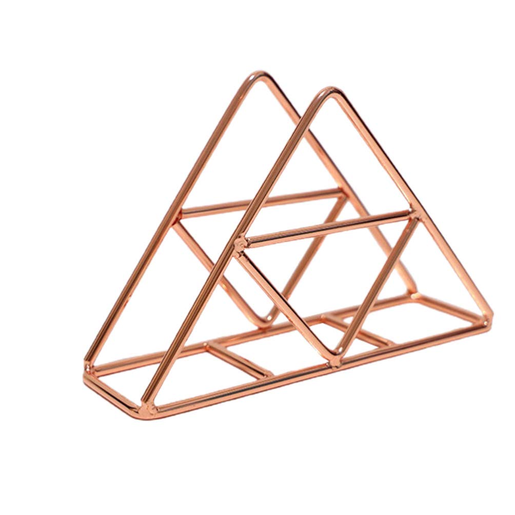 Cabilock 2PCS Rose Gold Triangle Napkin Holders- Luxury Retro Napkin Rack Paper Napkin Holder Metal Iron Napkin Stand Cocktail Freestanding Flat Tissue Dispenser Organizer for Home Kitchen Dinner
