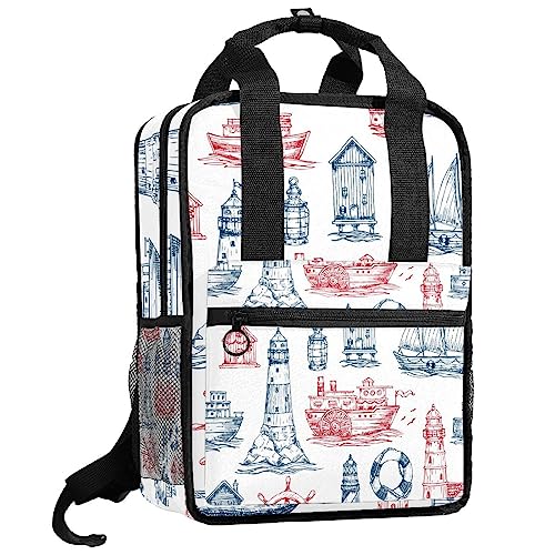 Sac à dos pour garçons aux motifs nautiques bleu et multicolore 35.5 cm