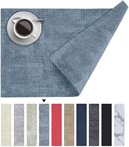 Homaxy Faux Leather Heat Resistant Placemats for Dining Table Set of 6, Waterproof Wipeable Washable PU Table Mats, Easy to Clean Anti-Slip Place Mats, 11.8" x 17", Blue