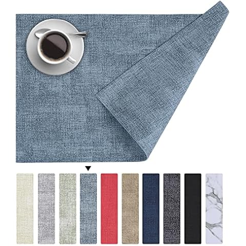 Homaxy Faux Leather Heat Resistant Placemats for Dining Table Set of 6, Waterproof Wipeable Washable PU Table Mats, Easy to Clean Anti-Slip Place Mats, 11.8" x 17", Blue Cover