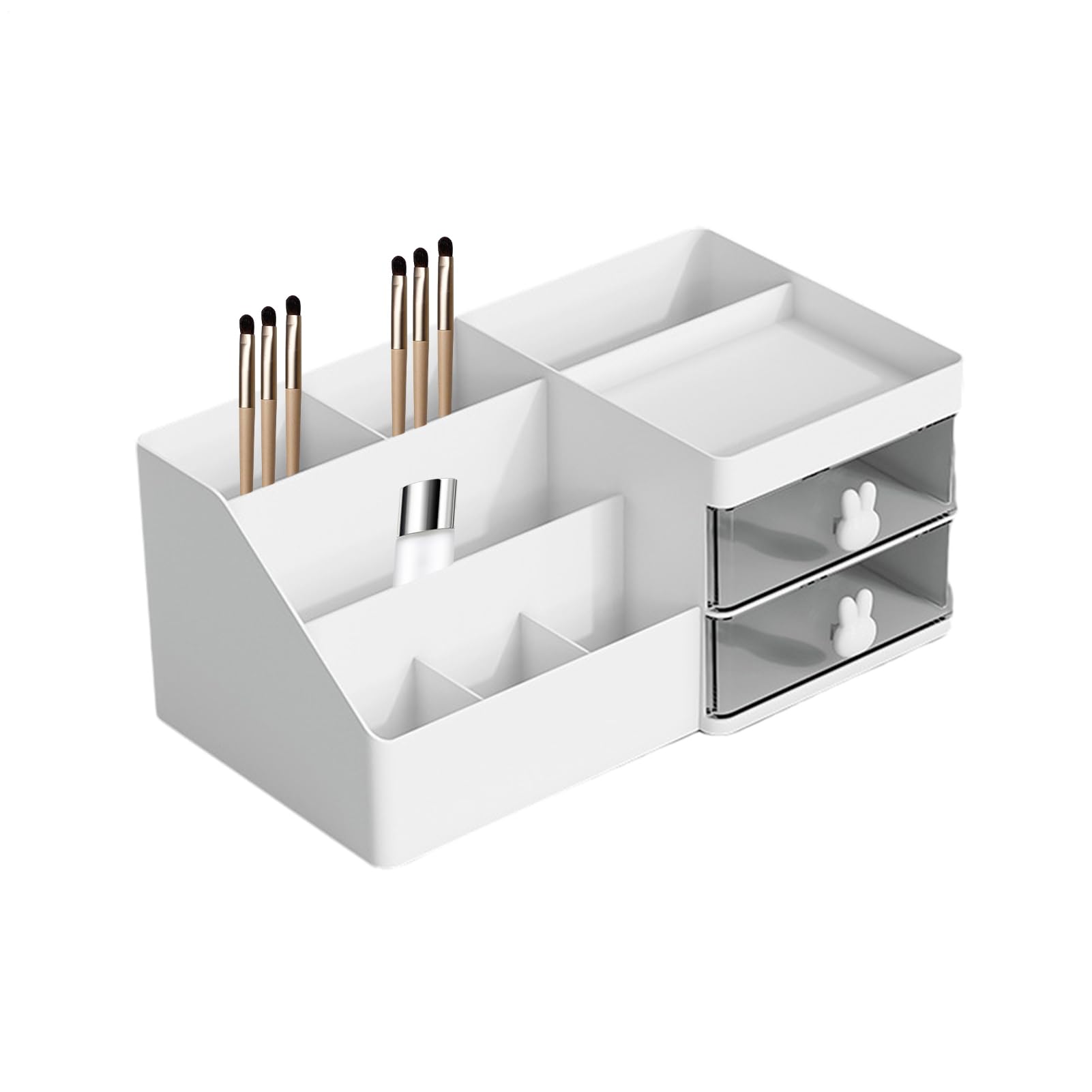 Generico Stationary Organizer - Makeup Organizer Drawers, Multiple Compartment Desktop, Rabbit Handle Double Layer Drawer Box, Desk Stationery Storage Box For Pencil Pen | Office Supply Organizers