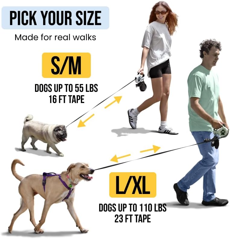 Miniatura 4 de Correa retráctil para perros pequeños y medianos (hasta 55 libras) - Personalizable, patentado, diseño reflectante, mango ergonómico, incluye