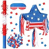 Lunmon Patriotic Piñata Decorations 4th of July Piñata with Blindfold Stick and Confetti for Holiday Independence Day Fourth of July USA Themed Party Supplies Centerpiece Decors(Stylish)