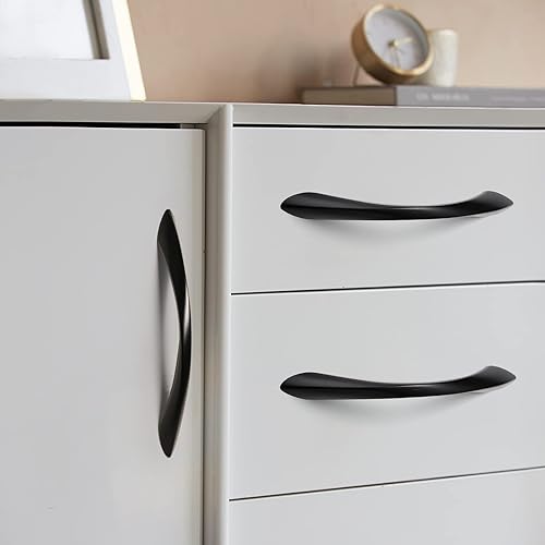 Miniatura 7 de Tiradores negros de gabinete de 5 pulgadas con diseño de arco torcido, color negro mate, para cajón, armario de cocina, baño, aparador, gabinete,