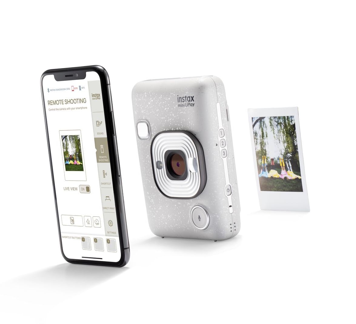 Fujifilm instax mini LiPlay Stone White - Fotocamera Ibrida Istantanea e Digitale, Registra 10” di Audio sulla Foto con la Funzione “Sound”, Remote Shooting e Bluetooth, Foto formato 62 x 46 mm