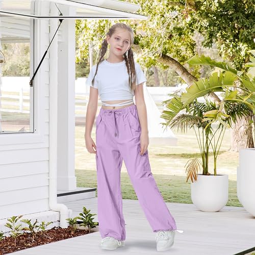 Image of Rolanko Parachute Pants for Girls Y2K Cargo Trousers with Pockets Harajuku Jogger Pants Kids 4-14 Years