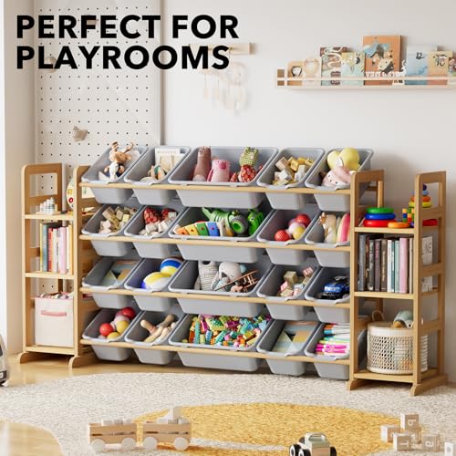 Image of SpaceAid Toy Storage Organizer with 6 Shelves and 20 Bins, Toy Organizers Storage Bookshelf, Kids Bin Shelf Toys Box Bookcase for Bedroom Playroom Organization Room Decor, Neutral Gray