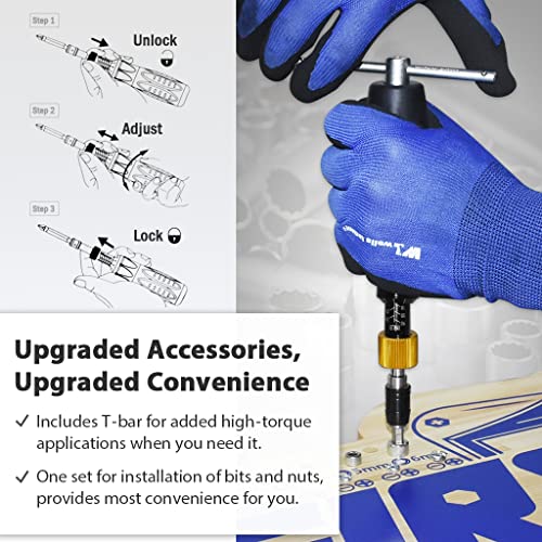 Image of FIRSTINFO Torque Limiting Screwdriver Set, 10-90 in-lb, 20 Bits & T-Handle | 1 /4 Hex quick-release holder • Extension holder included • 2 in-lb increments • ±6% accuracy • Calibration certificate