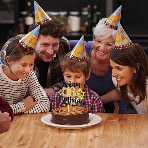Image of Confetti! Glittering 16th Birthday Cake Topper with Star Hat - Cheers to 16 Years! Fabulous Cake Decorations for Kids' 16th Birthday & Anniversary Party Supply