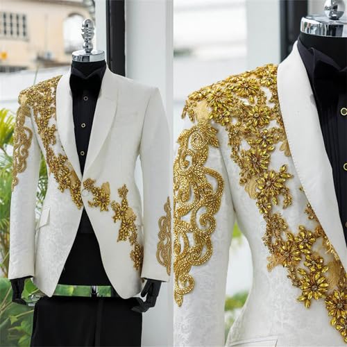 Men's Luxury White Tuxedo with Shiny Rhinestone Slim Fit Dinner Blazer Jacket for Prom Party Wedding2