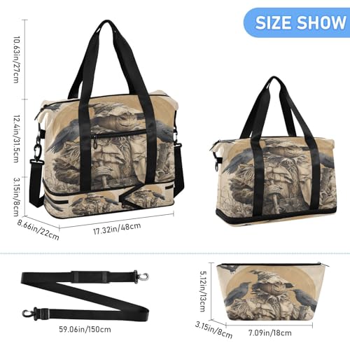 Halloween Bird Beige Travel Duffel Bag for Women Men Gym Bag with Shoe Compartment Wet Pocket Carry On Weekender Overnight Bags for Travel Gym Yoga School3
