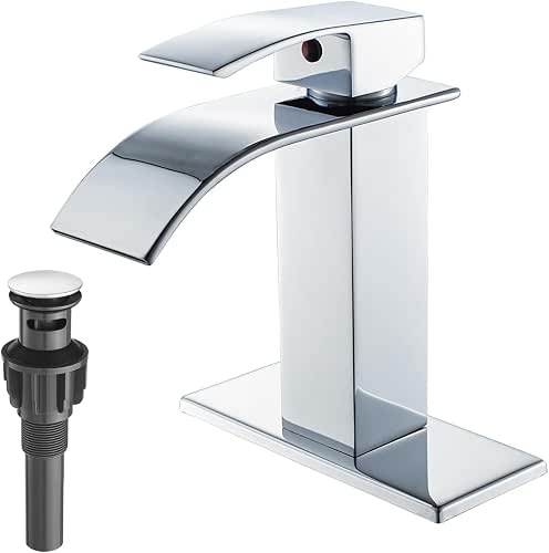 VOTON Chrome Bathroom Faucets Waterfall Bathroom Sink Faucet Modern Single