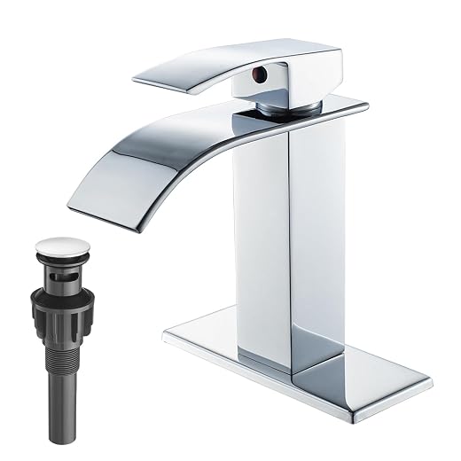 VOTON Bathroom Faucet Chrome Faucet for Bathroom Sink Single Handle Single Hole Bathroom Sink Faucet 1 Hole with 3 Hole Deck Plate, Rv Lavatory Vessel Faucet