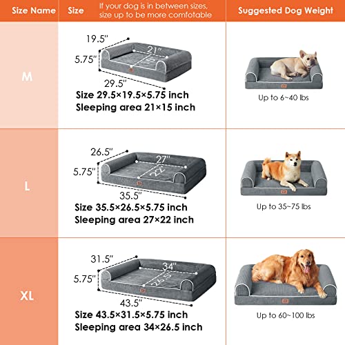 EHEYCIGA Memory Foam XL Dog Bed for Large Dogs, Orthopedic Waterproof Extra Large Dog Bed with Foam Sides, Non-Slip Bottom and Big Dog Couch with Washable Removable Corn Fleece Cover, Grey - Image 6
