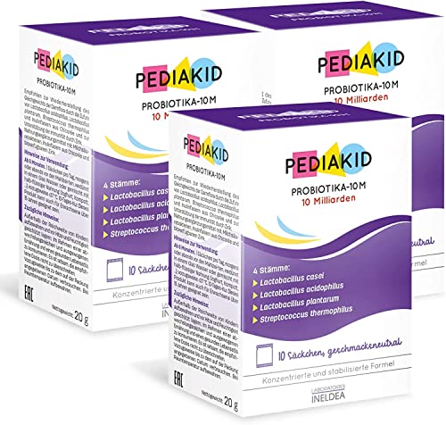 PEDIAKID - PROBIOTIKA-10M - Nahrungsergänzungsmittel mit Milchsäurebakterien, Inulinfasern aus Chicorée und bioverfügbarem Zink. - Bringt die Darmflora ins Gleichgewicht – Ab 6 Monaten - 3X10 Säckchen