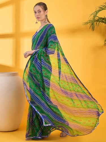 Image of SIRIL Women's Printed Chiffon Saree with Unstitched Blouse Piece
