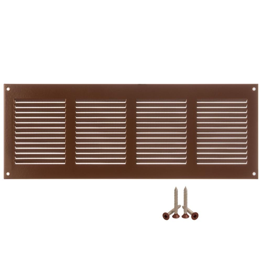 Lirast Brown 400X150mm Vent Cover - 16X6 Inch Wall Vent Cover With Insect Mesh - Ceiling Soffit Vents - External Vent Cover - Metal Ventilation Grilles - Air Vent Covers For Walls