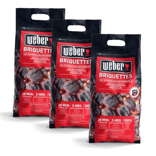 Weber briquettes pour Barbecue (Carton de 12 kg), composé de 3 Paquets de 4 kg, pour Une Braise Longue et constante, Bois 100% Naturel, Produit de l'UE, Issu...