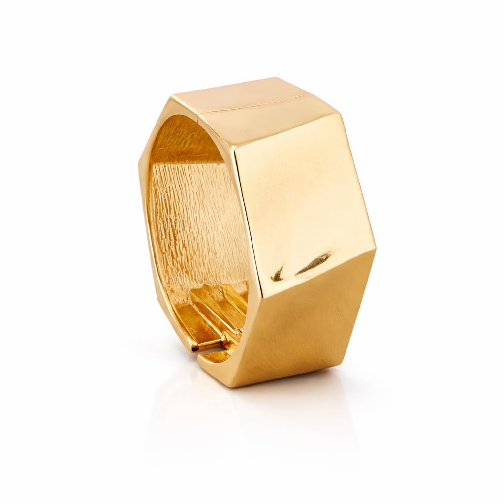 Gold Plated Wide Cuff Bracelet Textured Linear Wave Pattern Stainless Steel Fashion Kada for Women-picture-28