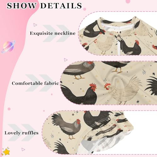 Black White Rooster Z Girls Long Sleeve Swimsuits One Piece Zipper Bathing Suit UPF 50+ Rashguard Swimwear4