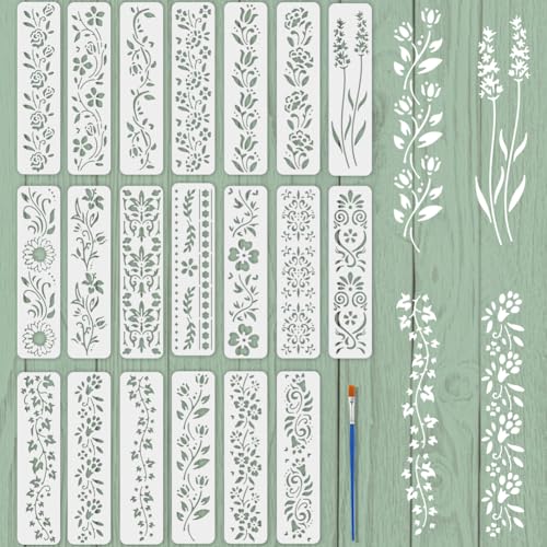 FINGERINSPIRE 20 Pochoir en Dentelle à Bande 30x7.5cm Motif Floral Bordure Réutilisable pour Peinture sur Le Thème Des Plantes pour L'Artisanat Le Dessin la...