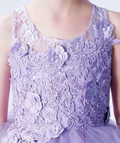 Tulle Kids Prom Dress Flower Girls Dress High Low Lace Applique Princess Pageant Gowns with Train2