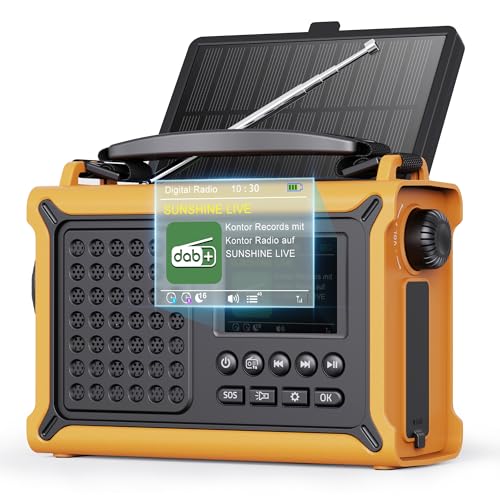 ROCAM DAB+/UKW Radio mit Bluetooth, 12000mAh Kurbelradio mit 8500mm² Solarpanel & 650mA Kurbel, Tragbar Solar Digitalradio mit 2,4' Farbdisplay, 80...