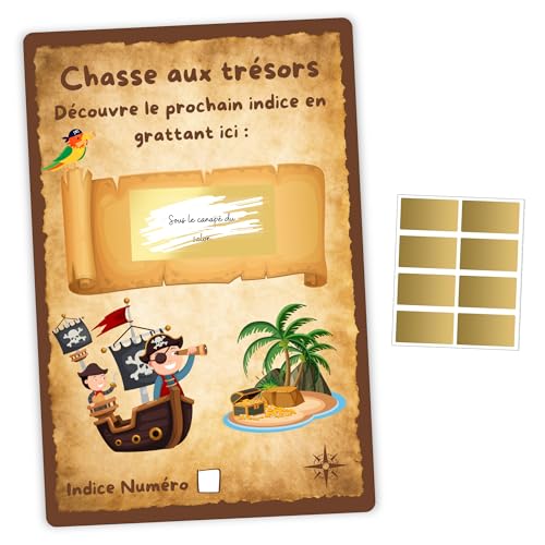 Annoncea 12 Cartes Chasse au trésor + 12 pastilles à gratter | Goûter ou fête d'anniversaire | Activite Interieur Exterieur Vacances | Thème Pirate