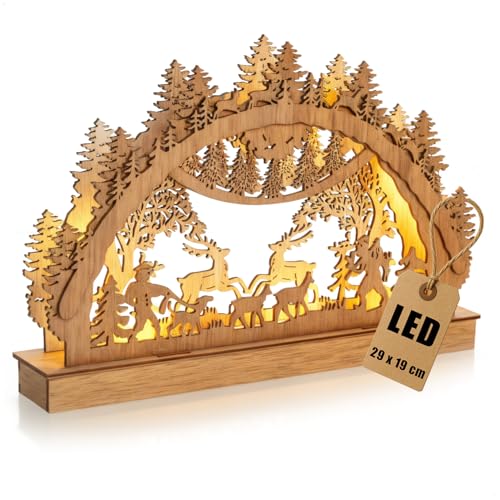 com-four® LED Schwibbogen aus Holz - 29 x 19 cm - dekorativer...