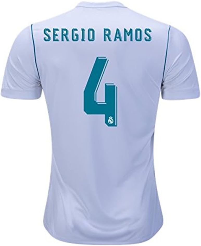 Juju Yuan Real Madrid Home #4 Sergio Ramos Soccer Jersey 2017-2018 Mens Color White Size L