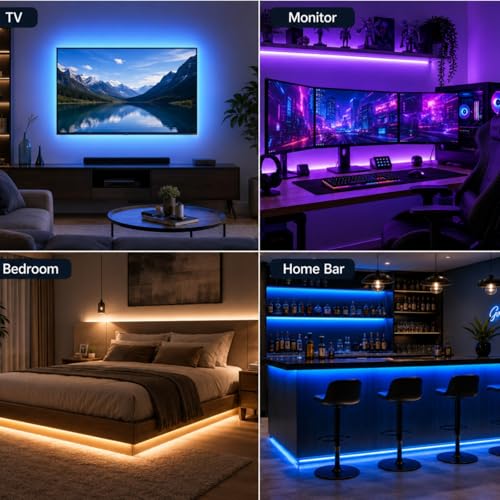 Image of MORIACC LED Lights for TV 9.84ft, TV LED Backlight for 32-43 Inch TV, RGB LED Strip Lights with Music Sync, Bluetooth APP and Remote Control, USB Powered Strip Lights for Bedroom Gaming Home Decor