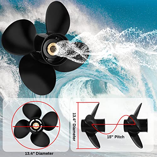 Image of Upgrade OEM Aluminum Boat Propeller Compatible with Mercury Engines 40hp 50hp 60hp 75hp 90hp 100hp 115hp 125hp,15 Spline,4 1 /4 inch Gearcase4 Blades,RH