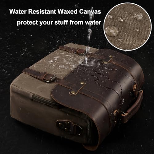 Mens Messenger Bag Waxed Canvas Laptop Briefcase 15.6“ Vintage Genuine Leather Crossbody Bags Waterproof Satchel Shoulder Bag2