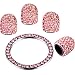 Valve Stem Caps 4 Pack Handmade Crystal Rhinestone Universal Tire Valve Dust Caps Bling Car Accessories with 1 Piece Ring Emblem Sticker for Auto Start Engine Ignition Button Key and Knobs (Pink)