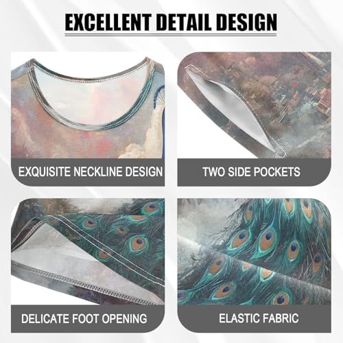 ALAZA Peacock Cloud Bird Castle Pajamas Set Short Sleeve Cotton Sleepwear Summer Pjs 2 Piece 5-14Y4