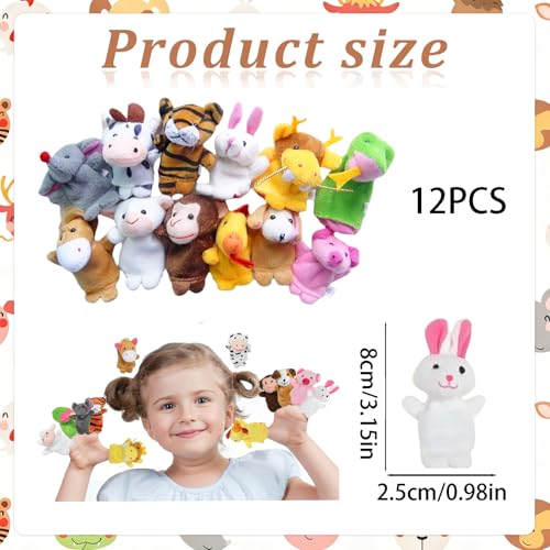 12 Stück Fingerpuppen Set, Plüschtier Kleine Tier Fingerpuppen, Fingerpuppefür Kinder, Fingerpuppen Baby für Kindergeburtstag, Babyparty & Taufe als Mitgebsel Geschenk zu Ostern Weihnachten