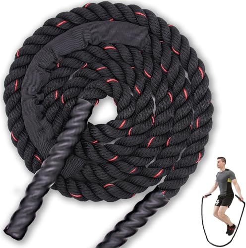 Weighted Jump Rope for Men Women 1.5lb 2.8lb Heavy Jumping Ropes for Fitness Adult Skipping Rope for Home Gym Exercise Improve Strength and Building Muscle Workout Equipment (Black 1.8LB)