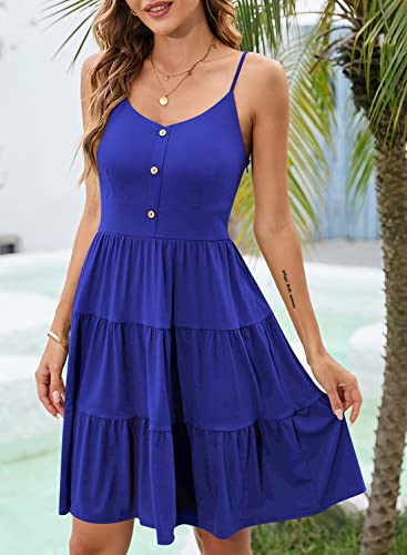 Image of YATHON Sundresses for Women Casual Summer Beach Sleeveless Spaghetti Strap Dress Button Down Ruffle Flowy Pleated Dresses