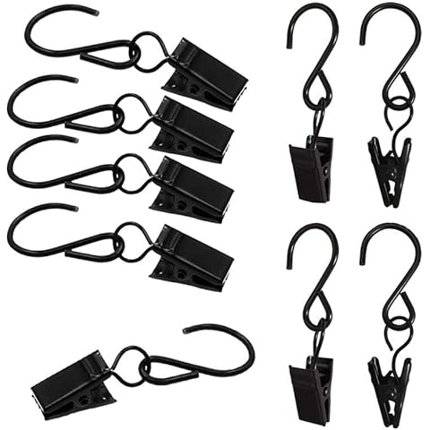 LINMOIJN 22Pack Heavy Duty Stainless Steel Metal Clips with Hooks Curtain Clip for Home Christmas Decoration,Hanging Party Lights Clips,Outdoor Activities Supplies(Black) Cover