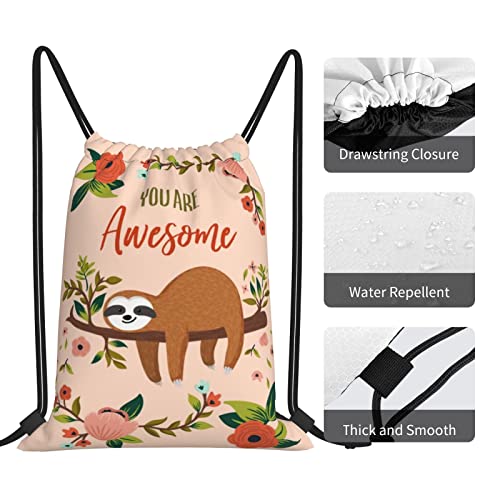 Tysn Sloth Drawstring Backpack Waterproof Adjustable Lightweight Gym Drawstring Bag Sports Dance Sackpack 16" X 14" #TOP4