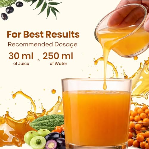 Image of Sugar.fit Himalayan Sea Buckthorn Juice 1000ml | Cold Pressed Seabuckthorn Berry Pulp with 14 Herbs - Amla, Karela, Jamun | Natural Vitamin C, Omega 3 6 7 9 | Immunity, Skin Glow & Gut Health