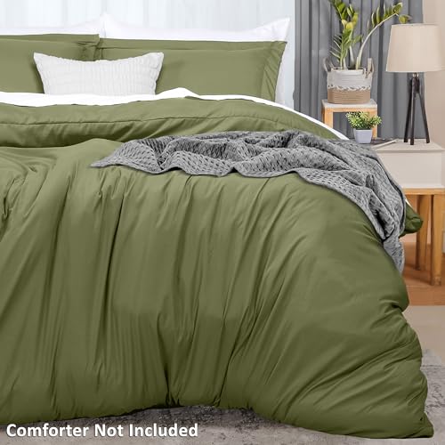 Utopia Bedding Duvet Cover Queen Size - 3 Piece with Zipper Closure - 1 Comforter Cover 90X90 Inches & 2 Pillow Shams 20X26 Inches (Olive) Comforter Not Included