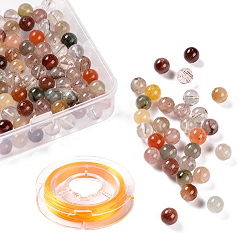 BEEFLYING 100 Pcs 8mm Round Natural Rutilated Quartz Beads Mixed Color Round Loose Beads for DIY Stretch Bracelets Kits Making - Image 4