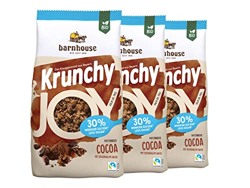 Barnhouse Krunchy Joy Cocoa, zuckerreduziertes Bio Hafer-Knuspermüsli aus Bayern, mit köstlichem Kakao-Geschmack, 3 x 375 g