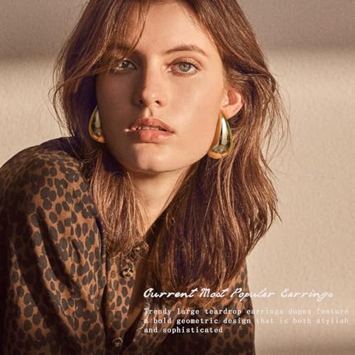 LOUMILEO Extra Large Drop Earring Dupes Hypoallergenic Chunky Gold Hoop Earrings Lightweight Waterdrop Teardrop Earrings Trendy Gold Waterdrop Earrings for Women2