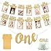 KISPATTI 1 Geburtstagsdeko, 1 Geburtstags Foto Banner Gold 1 bis 12 Monate Foto Banner One Banner One Cake Topper für Jungen Mädchen Geburtstag Babyparty Partydekorationen
