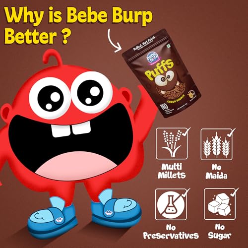 Image of BE'BE' BURP Healthy Puff Snacks| Choco Bounce|Not Fried, Baked Puffs Protein Snacks|No Maida & Gluten-Free|Travel-Friendly|35Gms Each (Pack Of 4)