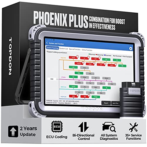 TOPDON Phoenix Plus ECU Coding Scan Tool, Car Diagnostic Bidirectional Scanner, Key Programming, All System Scanner, 35+ Service, AutoAuth for FCA SGW, 2 Years Free Update