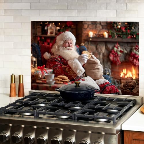 Image of Santa Cookie Fireplace Backsplash Peel and Stick, 35.4x23.6 in